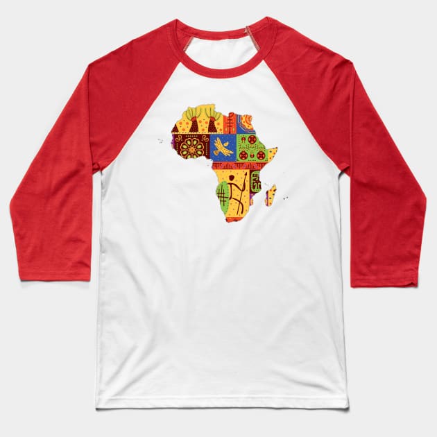 Africa map with ethnic motifs pattern, African print Baseball T-Shirt by Mashmosh